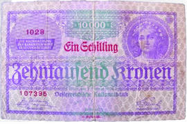 Geldschein 1 Schilling oder10.000 Kronen