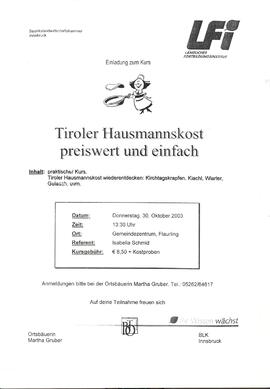 Einladung zum Kurs Tiroler Hausmannskost