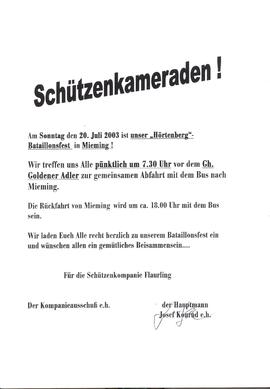 Einladung Hörtenberg Bataillonsfest