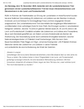 Ehrung treuer DienstnehmerInnen in der Land- und Forstwirtschaft