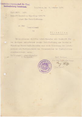 Auftrag für Steinlieferung 1938/39