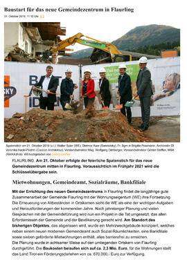 Baustart neues Gemeindezentrum Flaurling