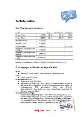 Tarifinformation Flaurling Innsbruck s1