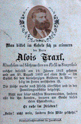 Sterbebild Alois Traxl 1842-1883
