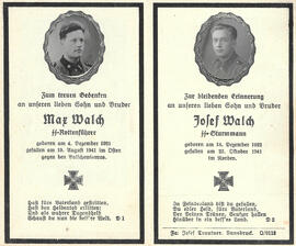 Sterbebild Max Walch (1921-1941) und Josef Walch (1922-1941)