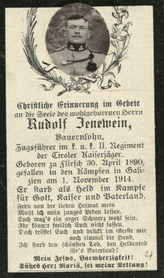 Sterbebild Rudolf Jenewein (1890-1914)
