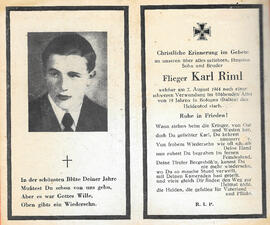 Sterbebild Karl Rimml (1925-1944)