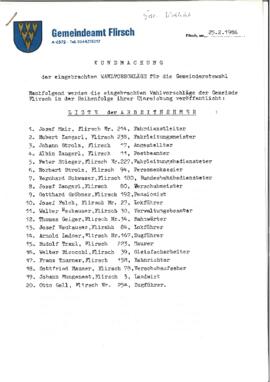 Gemeinde Flirsch, Gemeinderatswahlen_1986: Wahlvorschlag