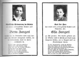 Sterbebild  Berta Zangerl (1921-1943) und Elisa Zangerl (1926-1947)