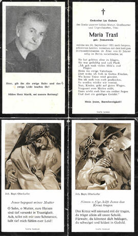 Sterbebild Maria Traxl, geb. Jenewein (1880-1961)
