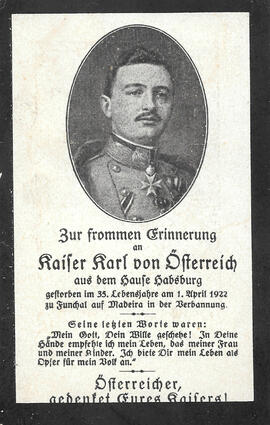 Sterbebild Kaiser Karl I. (1877-1922)