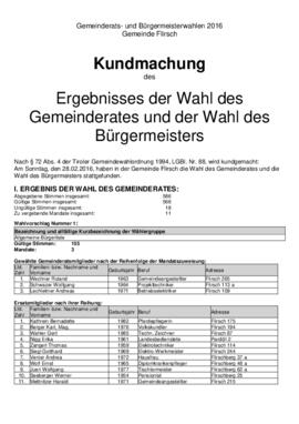 Gemeinde Flirsch, Gemeinderatswahlen_2016: Wahlergebnis