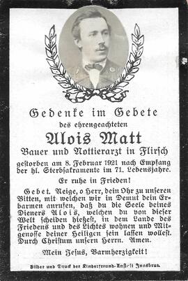 Sterbebild Alois Matt (1852-1921)