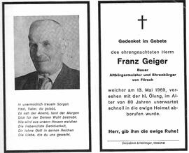 Sterbebild Franz Geiger (1880-1969)