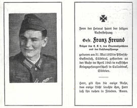 Sterbebild Franz Freund (1923-1945)
