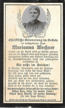 Sterbebild Marianna Wechner (1838-1916)