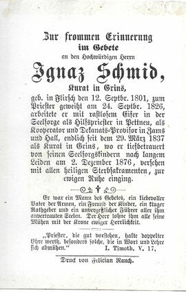 Sterbebild Ignaz Schmid (1801-1876)