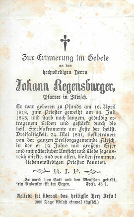 Sterbebild Johann Regensburger (1818-1891)