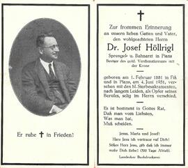 Sterbebild Josef Höllrigl (1881-1931)