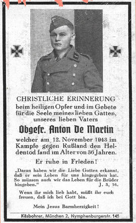 Sterbebild  Anton De Martin (1907-1943)