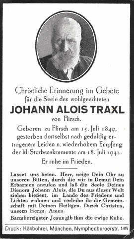 Sterbebild Johann Alois Traxl (1849-1942)