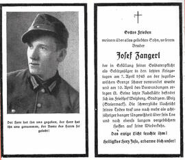 Sterbebild Josef Zangerl (1927-1945)