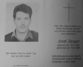 Sterbebild Josef Zangerl (1963-1986)