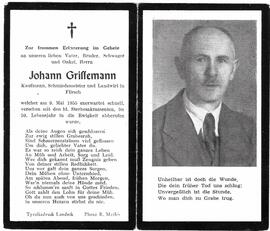 Sterbebild Johann Grissemann (1897-1955)