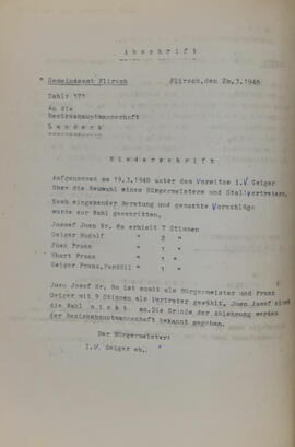 Niederschrift zur Bürgermeisterwahl 1948