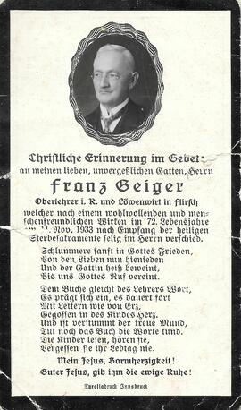 Sterbebild Franz Geiger (1862-1933)