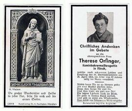 Sterbebild Therese Mairhofer, geb. Orsinger (1877-1944)