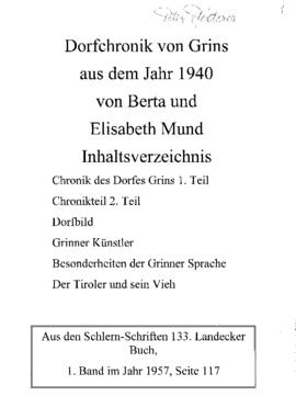 Dorfchronik von Grins 1940 Berta und Elisabeth Mund