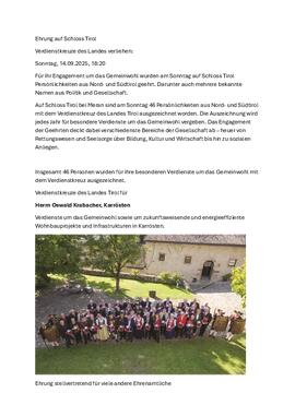 Verdienstzeichen des Landes Tirol an Herrn Oswald Krabacher