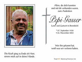 Pepi Gasser Sterbebild Innenansicht