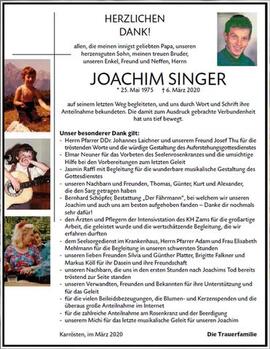 Joachim Singer Danksagung