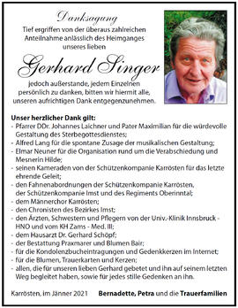 Gerhard Singer 1. Jahrtag