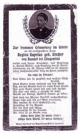 Kuprian Regina, geb. Stecher, +1920