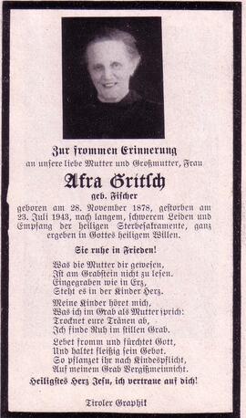 Gritsch Afra, geb. Fischer, +1943