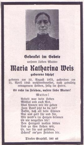 Weis Maria Katharina, geb. Schöpf, +1945