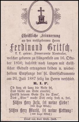 Gritsch Ferdinand, +1887