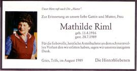 Riml Mathilda, geb. Riml, +1989