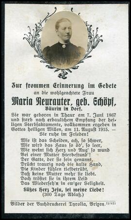 Neurauter Maria, geb. Schöpf, +1915