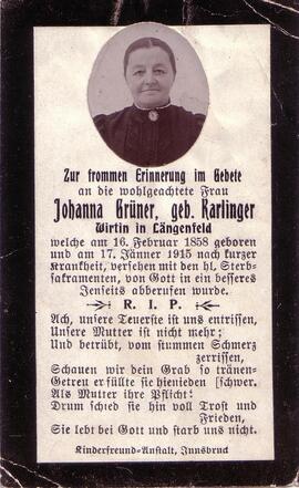 Grüner Johanna, geb. Karlinger, +1915