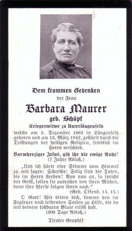 Maurer Barbara, geb. Schöpf, +1942