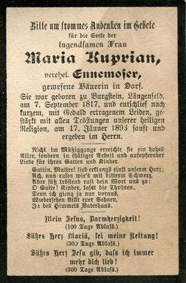 Ennemoser Maria, geb. Kuprian, +1893