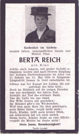 Reich Berta, geb. Riml, +1958