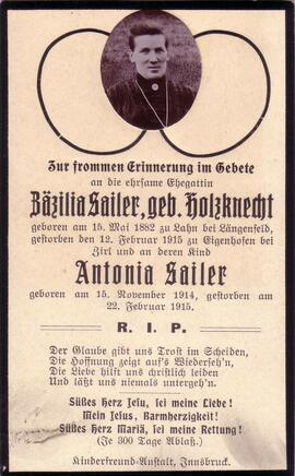 Sailer Zäzilia, geb. Holzknecht, +1915