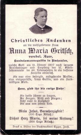 Auer Anna Maria, geb. Gritsch, Umhausen, +1907