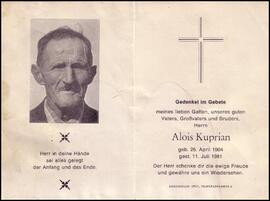 Kuprian Alois, Dorf, +1981
