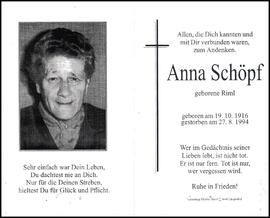 Schöpf Anna, geb. Riml, +1994